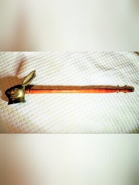 Vintage Brass Jack Rabbit Head Candle Snuffer Wooden Handle